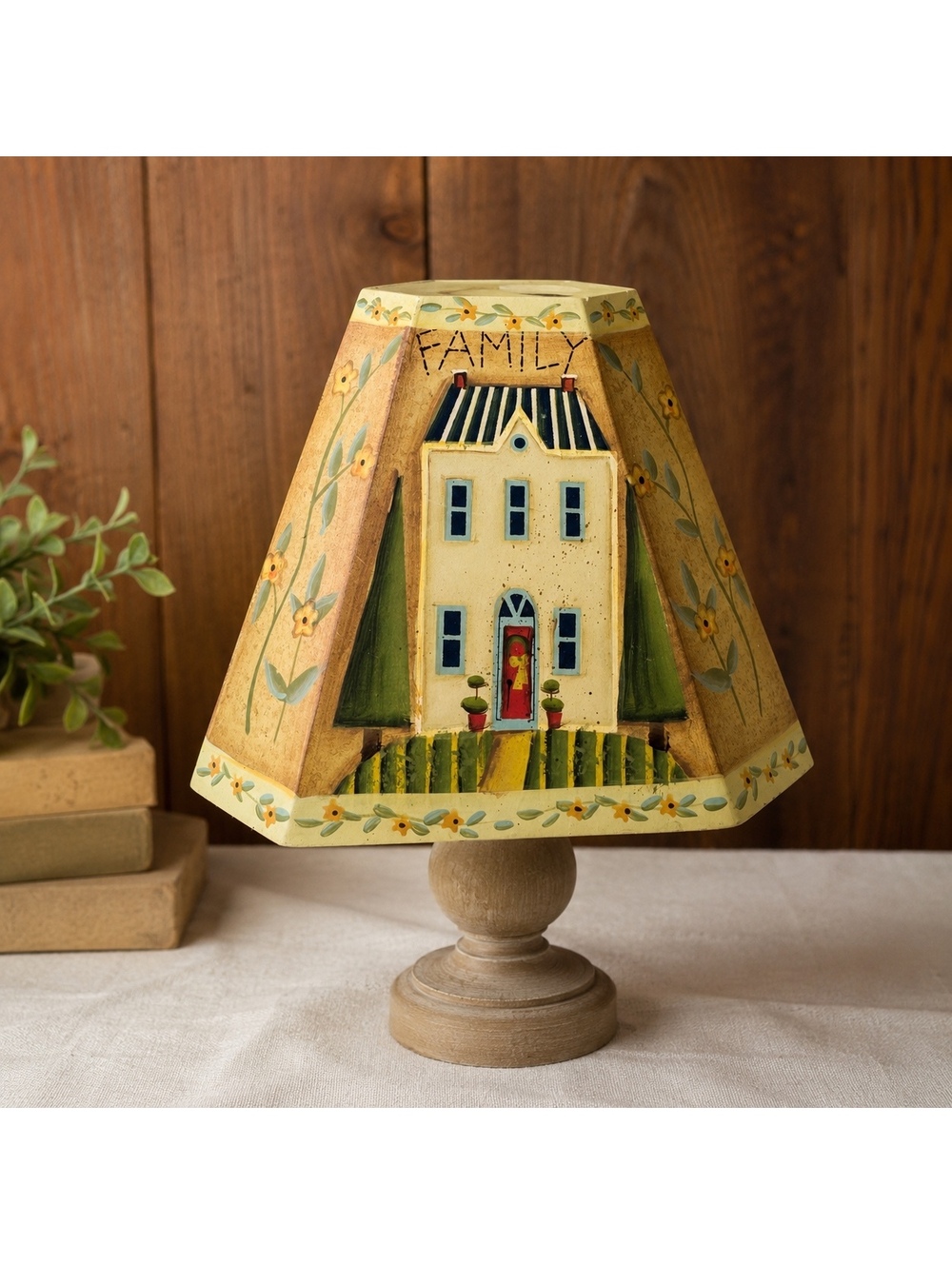 Vintage Susan Winget Wooden Lamp Shade Folk Art Family House Country Decor